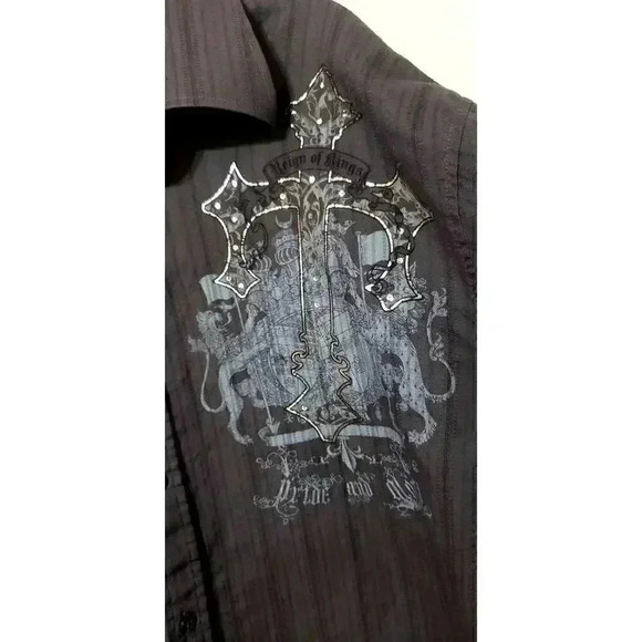 Y2k  Eighty Eight graphic button up mens size XXL Reign of Kings silver cross - Picture 3 of 6